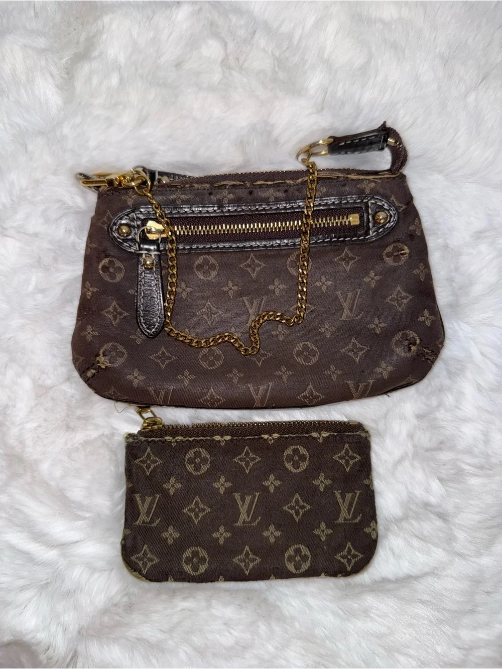 Louis Vuitton Brown Monogram Canvas Mini Lin Pochette with Chain Wristlet